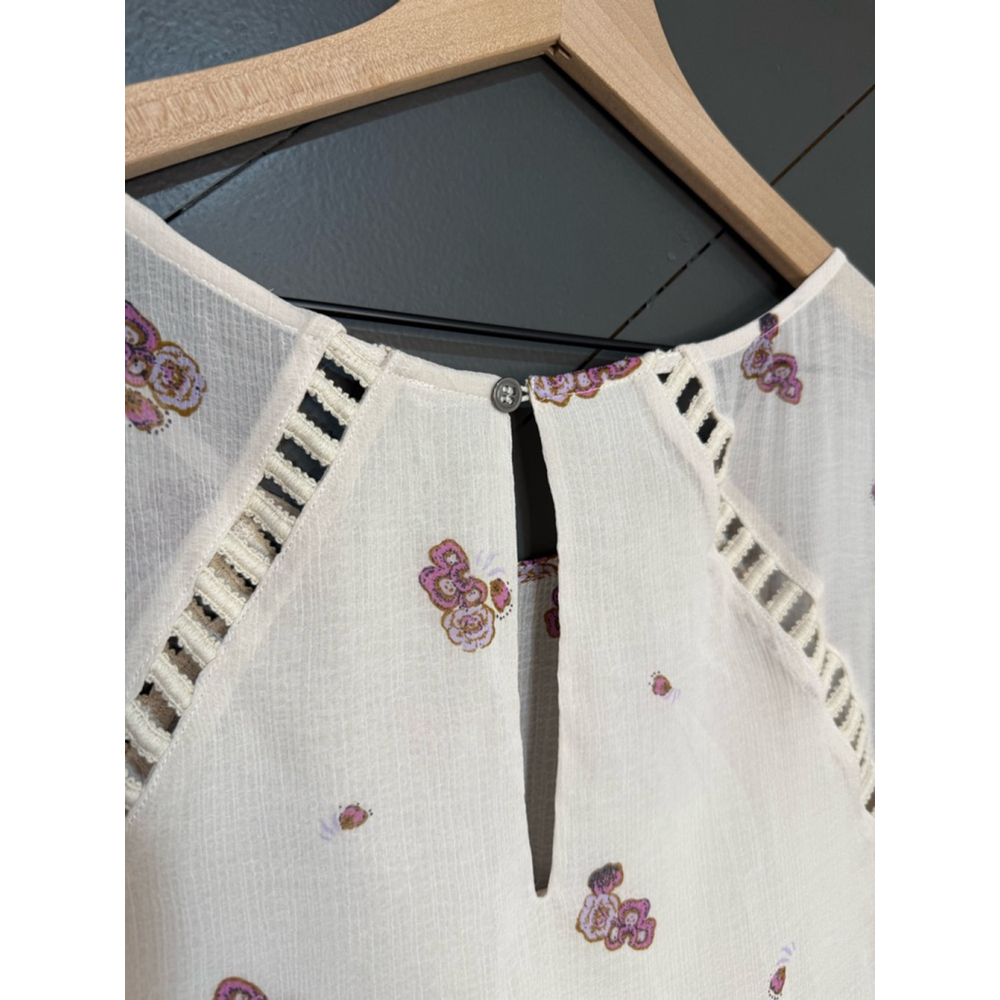 Free People Ivory Floral Mini Dress Size 4 Boho Coquette Cottagecore - Picture 10 of 11